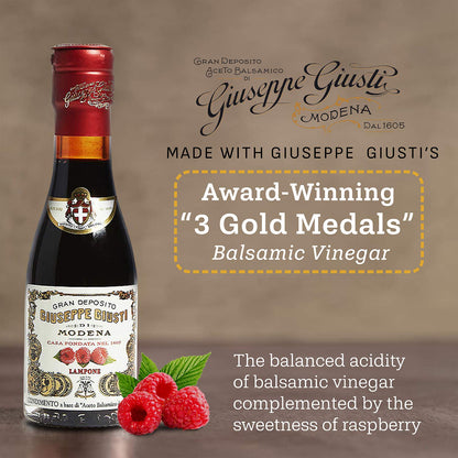 Giuseppe Giusti Raspberry Balsamic Vinegar - Flavored Balsamic Vinegar Imported from Italy - 3.38 Fl Oz - 1 Case