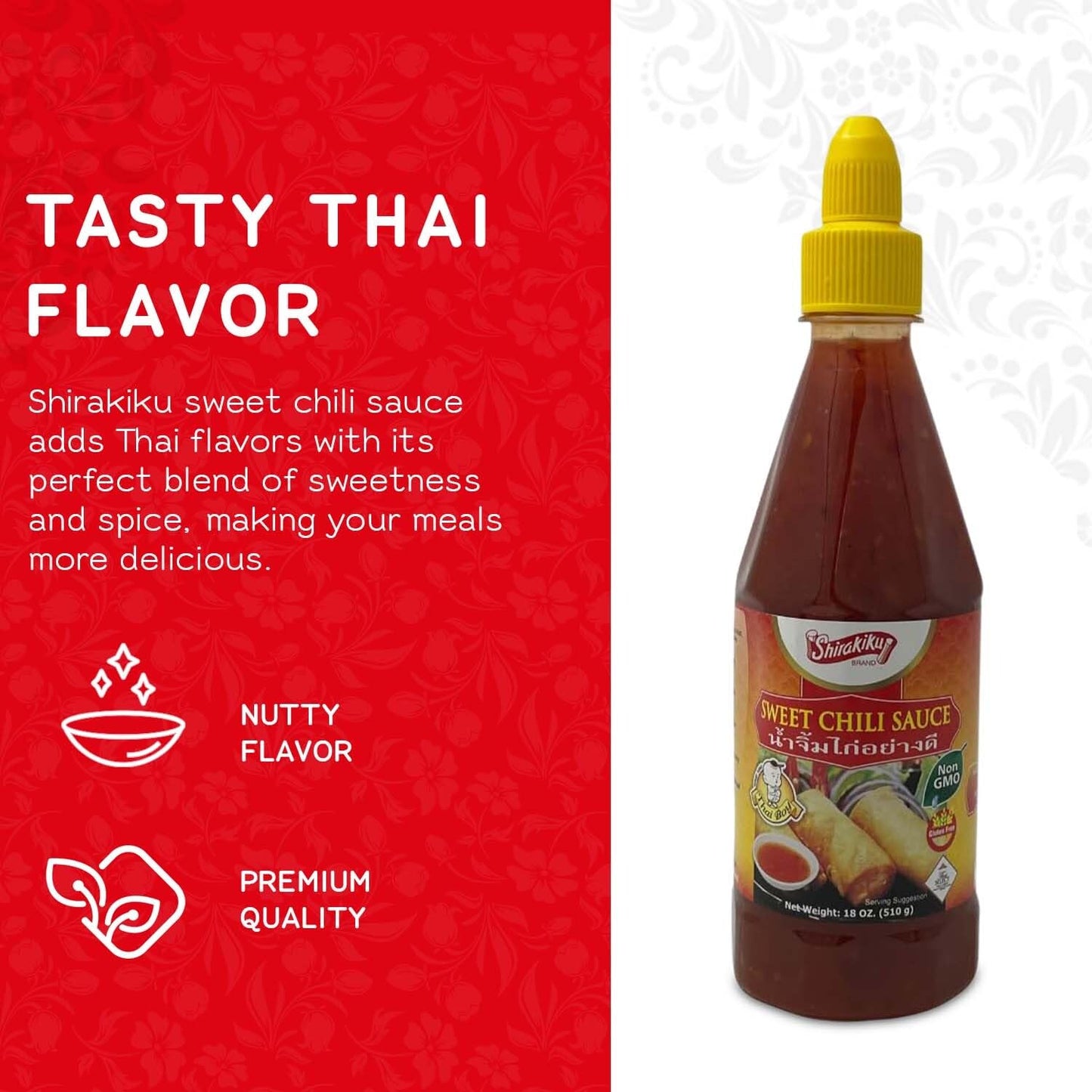 Shirakiku Sweet Chili Sauce - Non GMO Thai Sweet & Spicy Flavor Chili Sauce - Squeeze Bottle Sauce with Twist Cap - Ideal for Dipping, Marinades, BBQ, and Salad Dressings - 18 oz Case 1