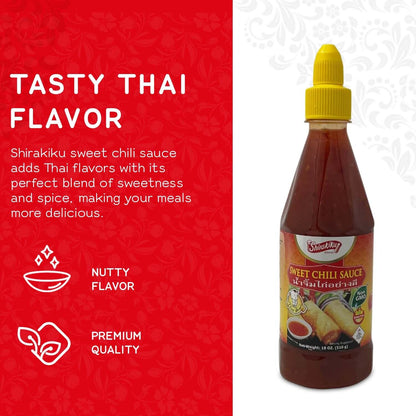 Shirakiku Sweet Chili Sauce - Non GMO Thai Sweet & Spicy Flavor Chili Sauce - Squeeze Bottle Sauce with Twist Cap - Ideal for Dipping, Marinades, BBQ, and Salad Dressings - 18 oz Case 1