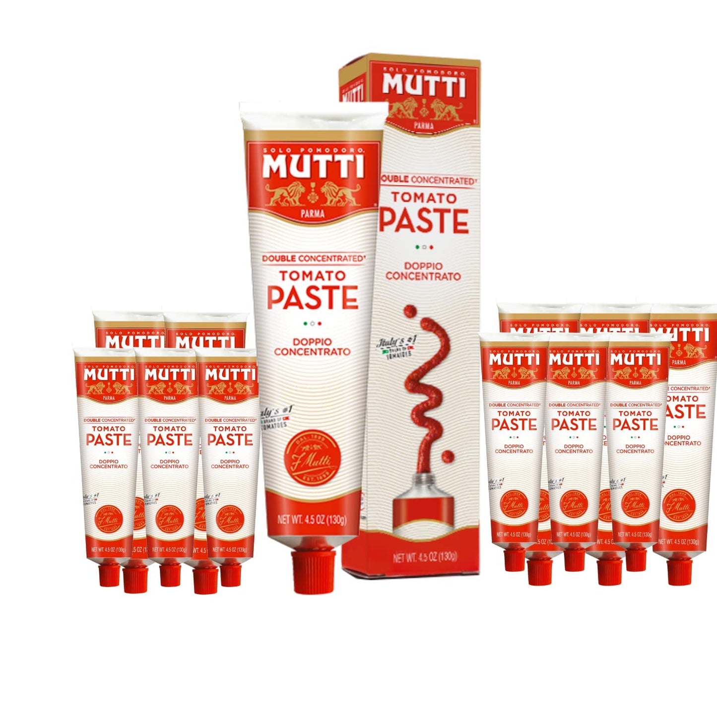 Mutti Double Concentrated Tomato Paste (Doppio Concentrato), 4.5 oz. Tube | Italy’s #1 Brand of Tomatoes | Tube Tomato Paste | Vegan Friendly & Gluten Free | No Additives or Preservatives - 1 Case