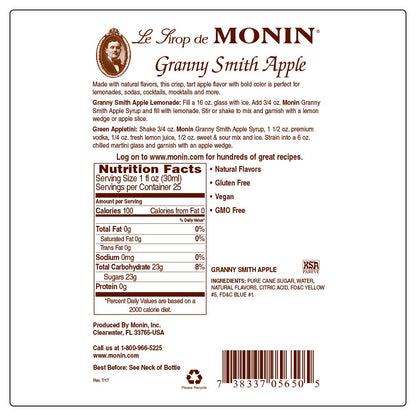 Monin - Granny Smith Apple Syrup, Tart and Sweet, Great for Cocktails and Lemonades, Gluten-Free, Non-GMO (750 ml) - Case 1