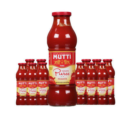 Mutti Tomato Puree (Passata), 24.5 oz. | Italy’s #1 Brand of Tomatoes | Fresh Taste for Cooking | Canned Tomatoes | Vegan Friendly & Gluten Free | No Additives or Preservatives - 1 Case