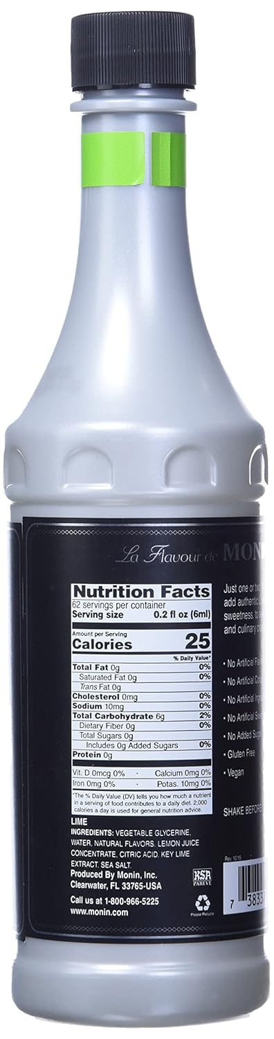 Monin - Lime Concentrate - No Sugar Added - Gluten Free - Vegan | 12.68 oz (375 ml) - Case 1