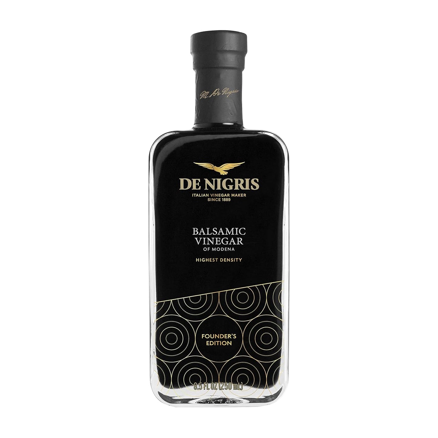 De Nigris Balsamic Vinegar Of Modena Excellence Line Founder's Edition Recipe (70% Grape Must) 8,5 Oz (250ml) | Balsamic Vinegar From Modena Italy Thick and Intense | Balsamic Vinegar Aged - Case 1