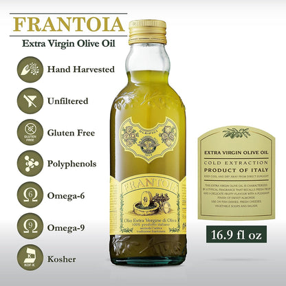 Frantoia Extra Virgin Olive Oil from Italy - Fruity, Unfiltered, Cold Extracted Authentic Sicilian Olive Oil - Fresh Harvest Imported Olive Oil From Italy (16.9 Fl Oz) - 1 Case