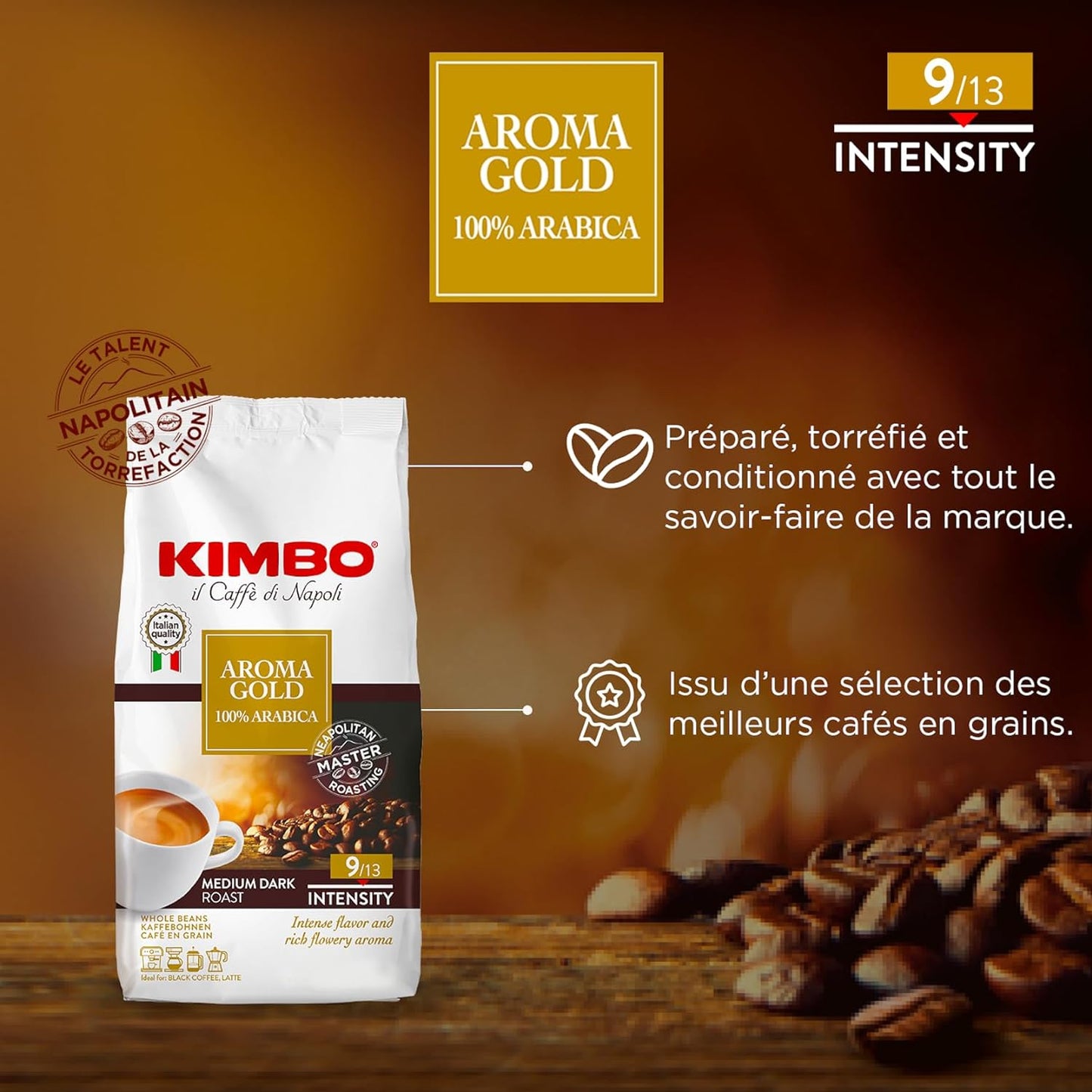 Kimbo Roasted Coffee Beans (Aroma Gold, 2.2 Pounds) - 1 Case