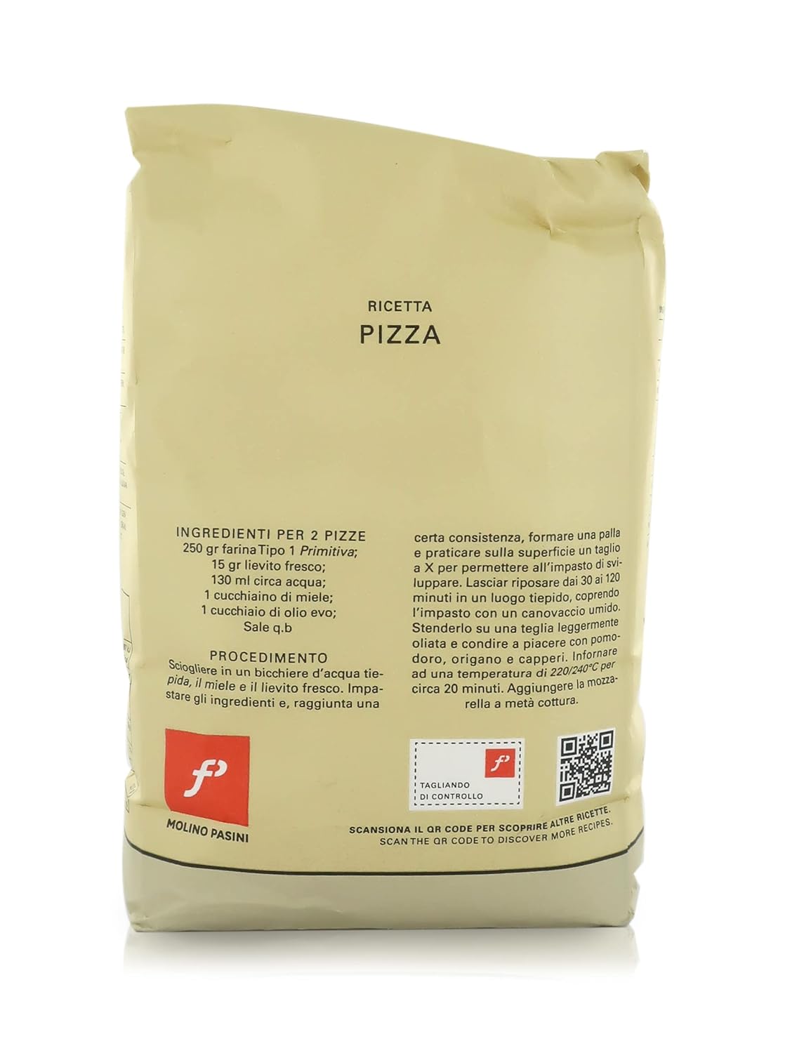 Molino Pasini Soft Wheat Flour Type "1", "Primitiva", 1 Kg / 2.20 Lb - 1 Case