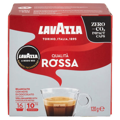 Lavazza A Modo Mio Espresso Qualita Rossa Coffee Machine 16 Capsules Pods - 1 Case