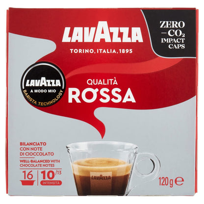 Lavazza A Modo Mio Espresso Qualita Rossa Coffee Machine 16 Capsules Pods - 1 Case