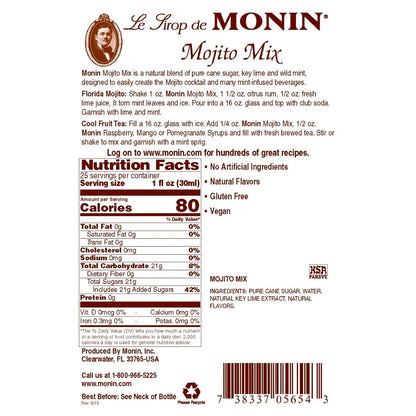 Monin - Mojito Mix Syrup, Sweet Herbal Mint Flavor, Great for Frozen Cocktails, Mocktails, & Delicious Desserts, Gluten-Free, Vegan, Non-GMO (750 ml) - Case 1