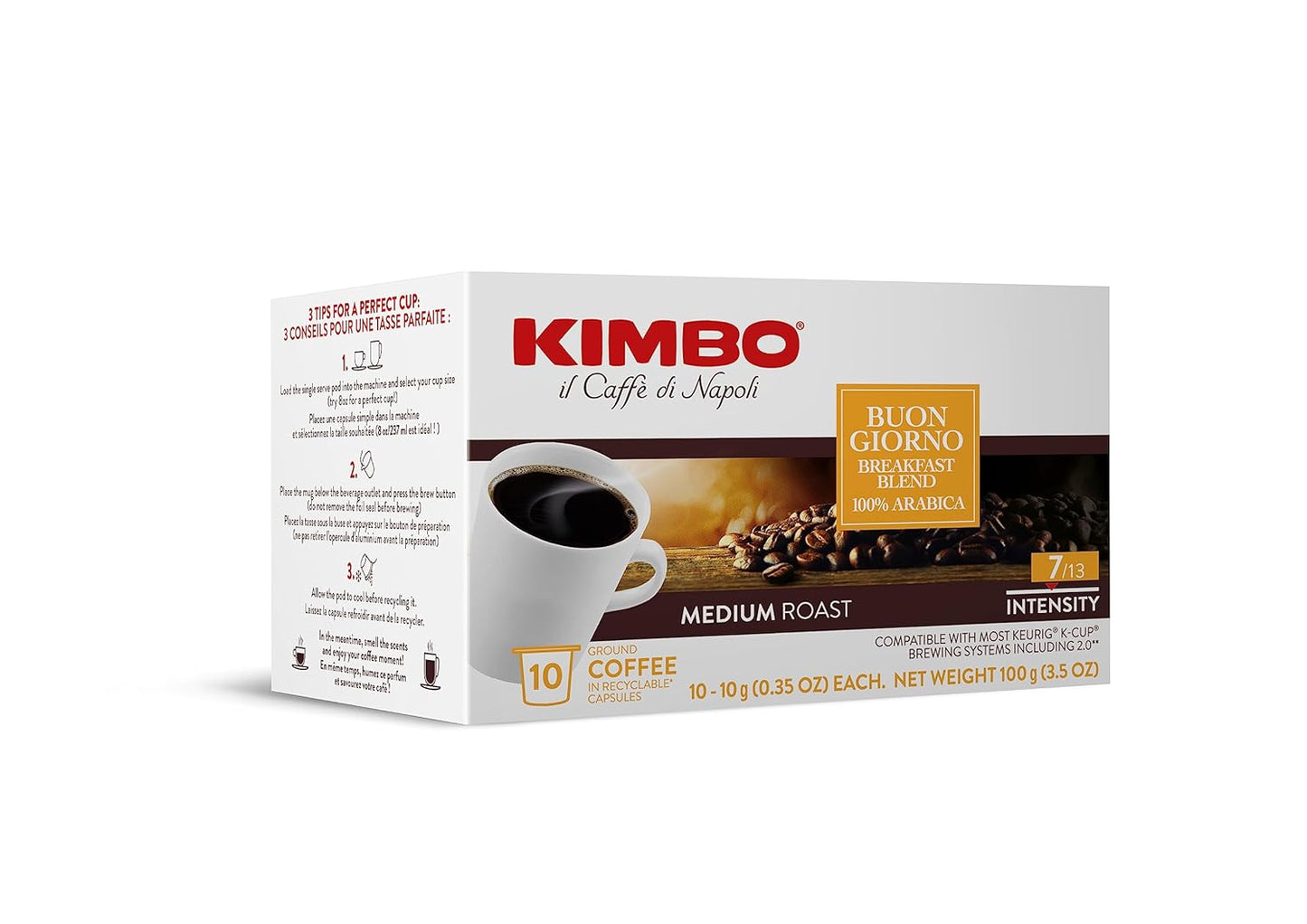 Kimbo Espresso Buongiorno Breakfast Keurig K-CUPs, Blended and Roasted in Italy, Medium Roast, - 1 Case