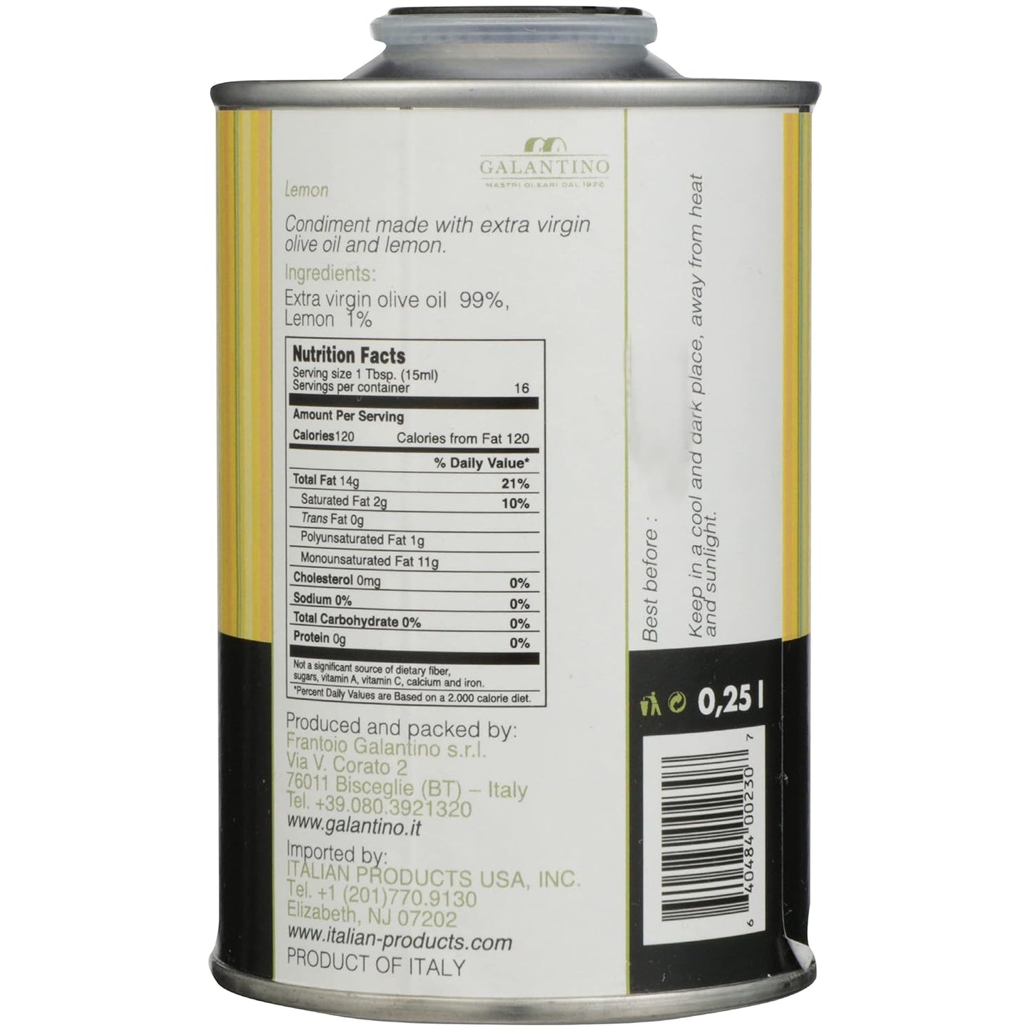 GALANTINO Lemon Extra Virgin Olive Oil, 8.45 FZ - Case 1