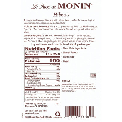 Monin - Hibiscus Syrup, Unique Floral Flavor, Great for Cocktails, Teas, & Lemonades, Gluten-Free, Non-GMO (1 Liter) - Case 1