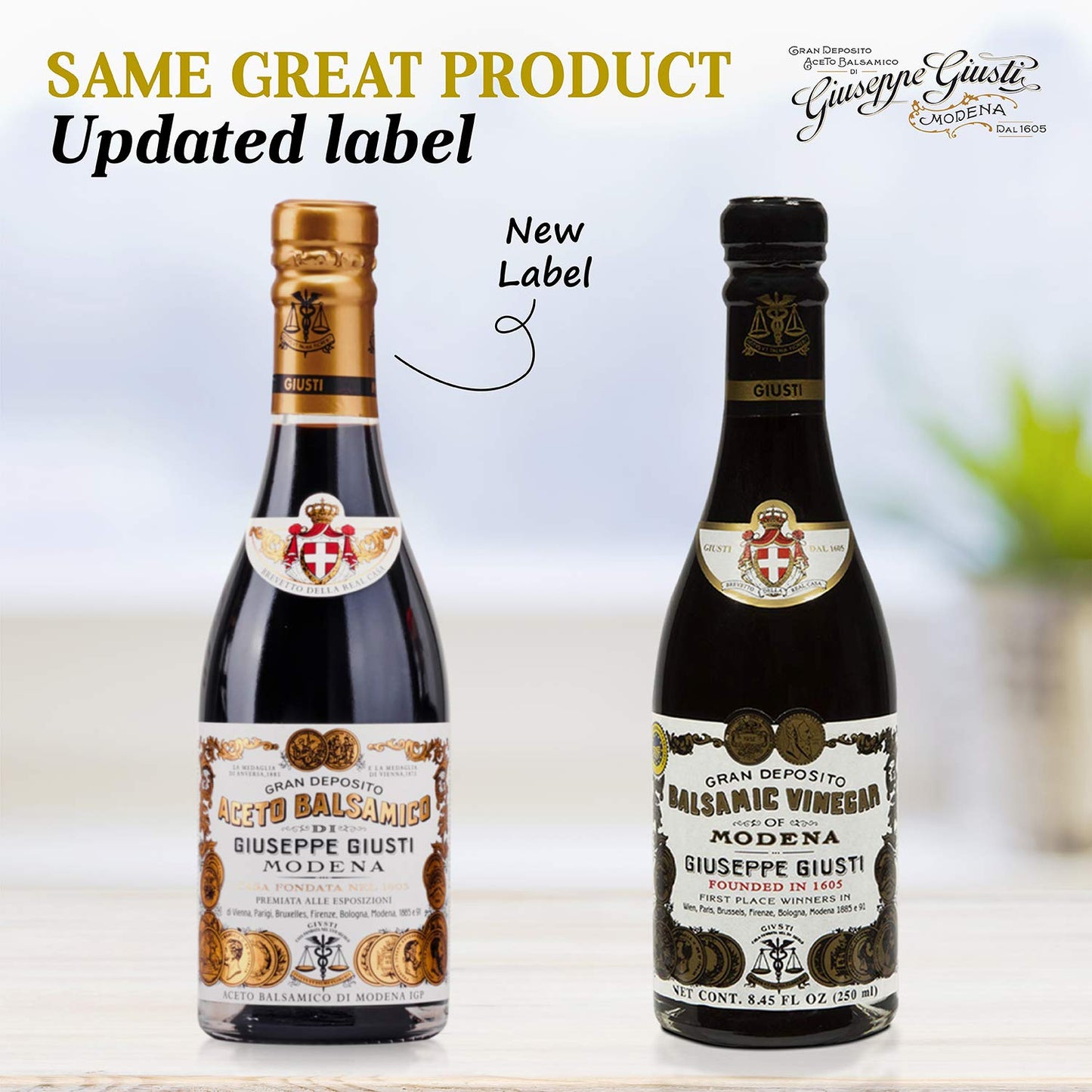 Giuseppe Giusti Aged Balsamic Vinegar of Modena - 2 Gold Medals Aceto Balsamico di Modena - Champagnotta 250ml - 1 Case