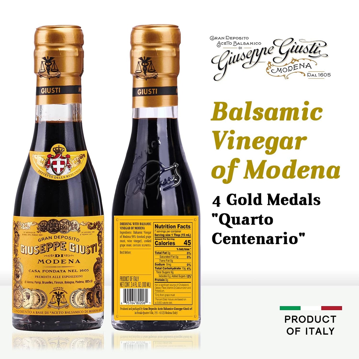 Giuseppe Giusti 4 Gold Medals "Quarto Centenario" Champagnottina In a Gift Box Traditional Balsamic Vinegar of Modena Aged Over 15 Years Old - 100ml - 1 Case