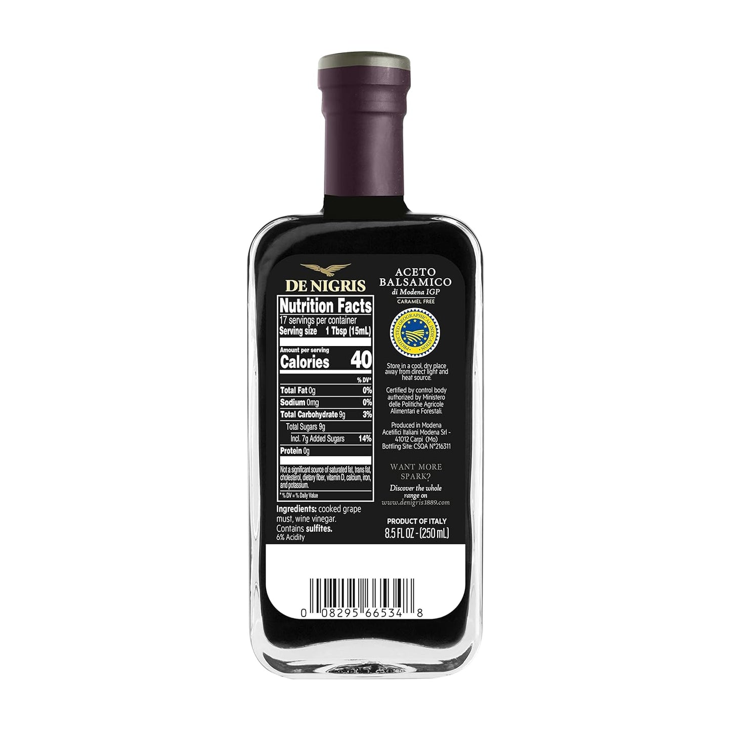 De Nigris Balsamic Vinegar Of Modena Excellence Line - Platinum Eagle (65% Grape Must) 8,5 Oz (250ml) | Balsamic Vinegar From Modena Italy, Sublime And Full-bodied Taste | Balsamic Vinegar Aged - Case 1