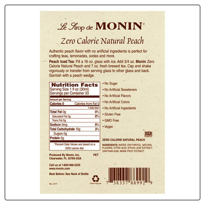 Monin - Zero Calorie Natural Peach Syrup, Fresh and Juicy Flavors, Great for Iced Teas, Lemonades, and Sodas, Non-GMO, Gluten-Free (1 Liter) - Case 1