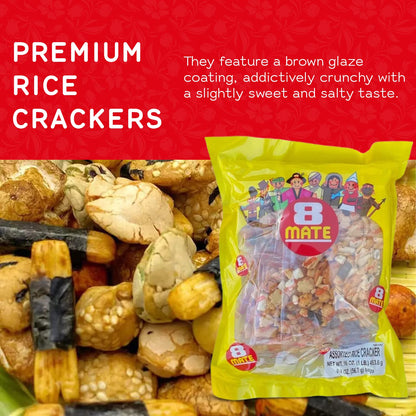 Shirakiku Japanese Style - 8 Mate Premium Arare Assorted Rice Cracker with Green peas | Glutinous Rice, Soy Sauce and Wasabi Green Peas | Asian Snacks, 16 Oz - Case 1