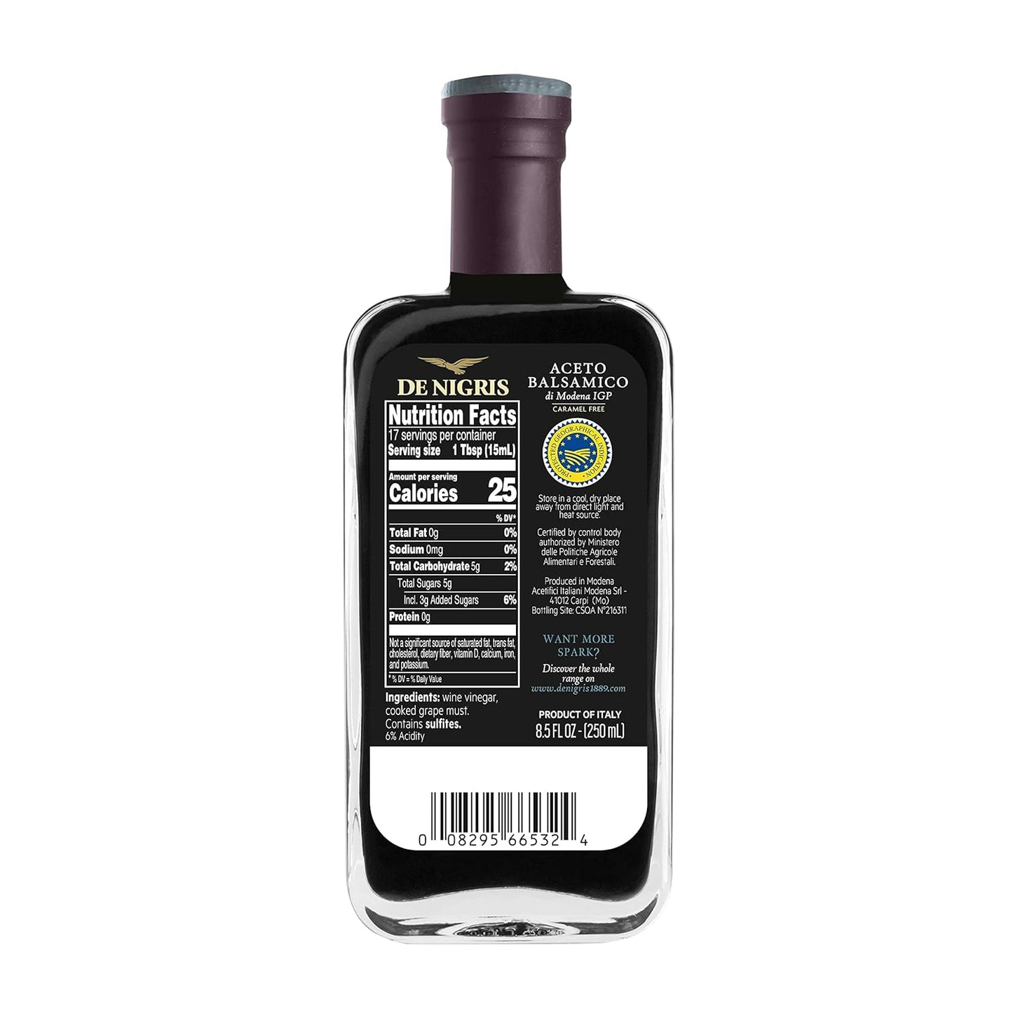 De Nigris Balsamic Vinegar Of Modena Excellence Line - Silver Eagle (45% Grape Must) 8,5 Oz (250ml) | Balsamic Vinegar From Modena Italy, Strong And Velvety Taste | Balsamic Vinegar Aged Case 1