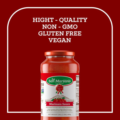 La San Marzano - Marinara Sauce - Pasta Sauce with 100% Italian Tomatoes Made in Italy - Peeled Tomatoes with Fresh and Natural Ingredients Non GMO Tomatoes, Vegan, Gluten Free, Kosher, Mediterranean Diet 24 Ounce Jar - 1 Case