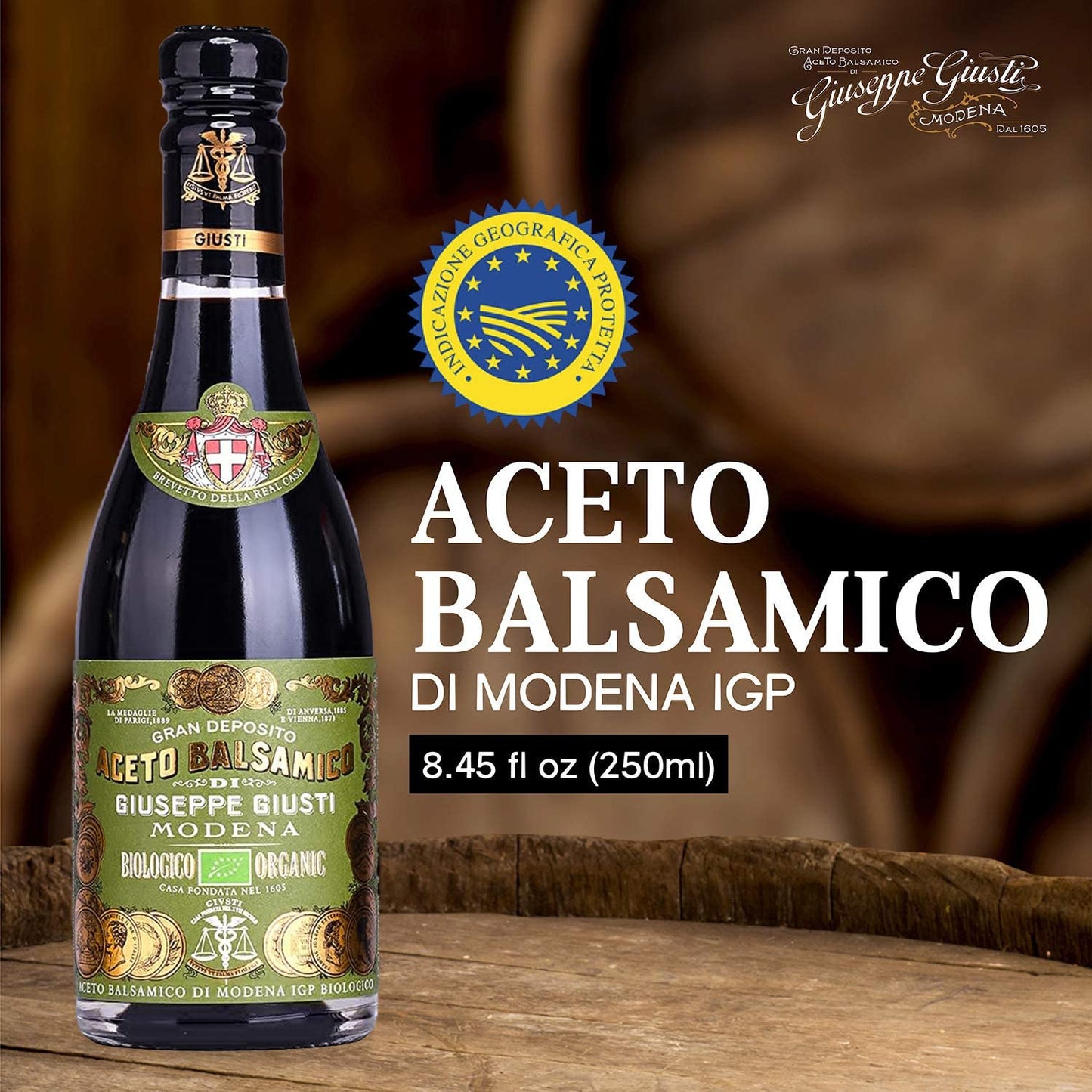 Giuseppe Giusti Organic Italian Balsamic Vinegar of Modena, Italy (Aged 12yr) - IGP Certified, Gourmet Aged Vinegar - Aceto Balsamico di Modena Biologico - 1 Case