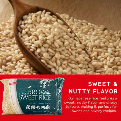 Shirakiku Sweet Brown Rice - Short Grain Japanese Rice with Low Calories and Dietary Fiber - Perfect for Authentic Asian Cuisine | Risotto, Rice Pudding, and Sushi | 5-Pound - Case 1