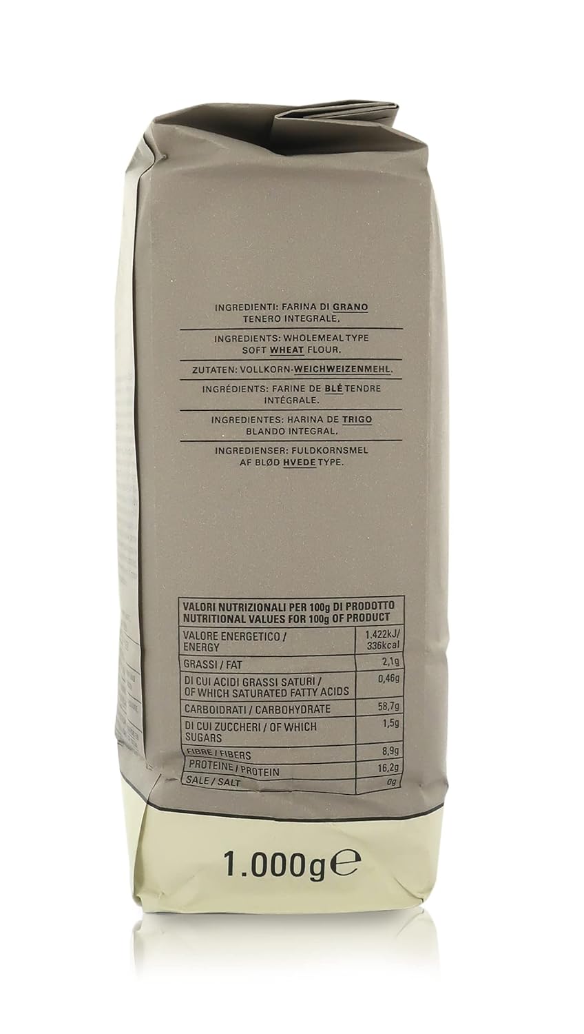 Molino Pasini "Primitiva" Wholemeal Flour, Flour Obtained by Whole Grinding, 1 Kg / 2.20 Lb - 1 Case