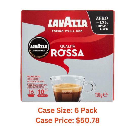 Lavazza A Modo Mio Espresso Qualita Rossa Coffee Machine 16 Capsules Pods - 1 Case