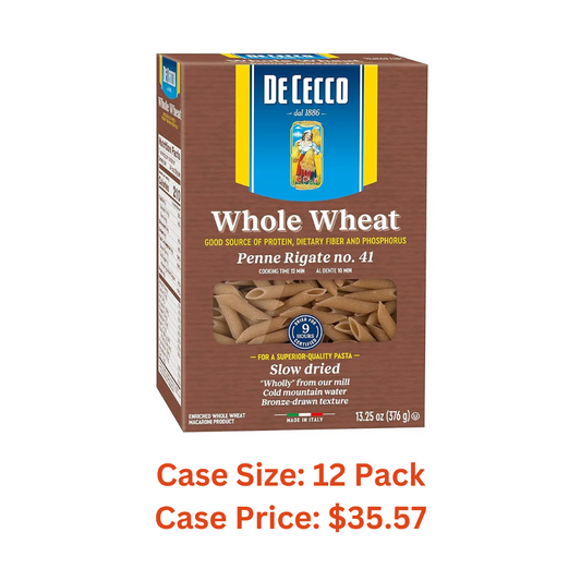 De Cecco Penne Rigate Whole Wheat, 13.25 oz Case 1