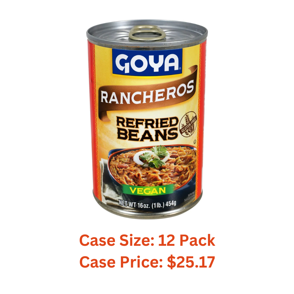 GOYA Rancheros Refried Pinto Beans Vegan 16 Oz - Case 1