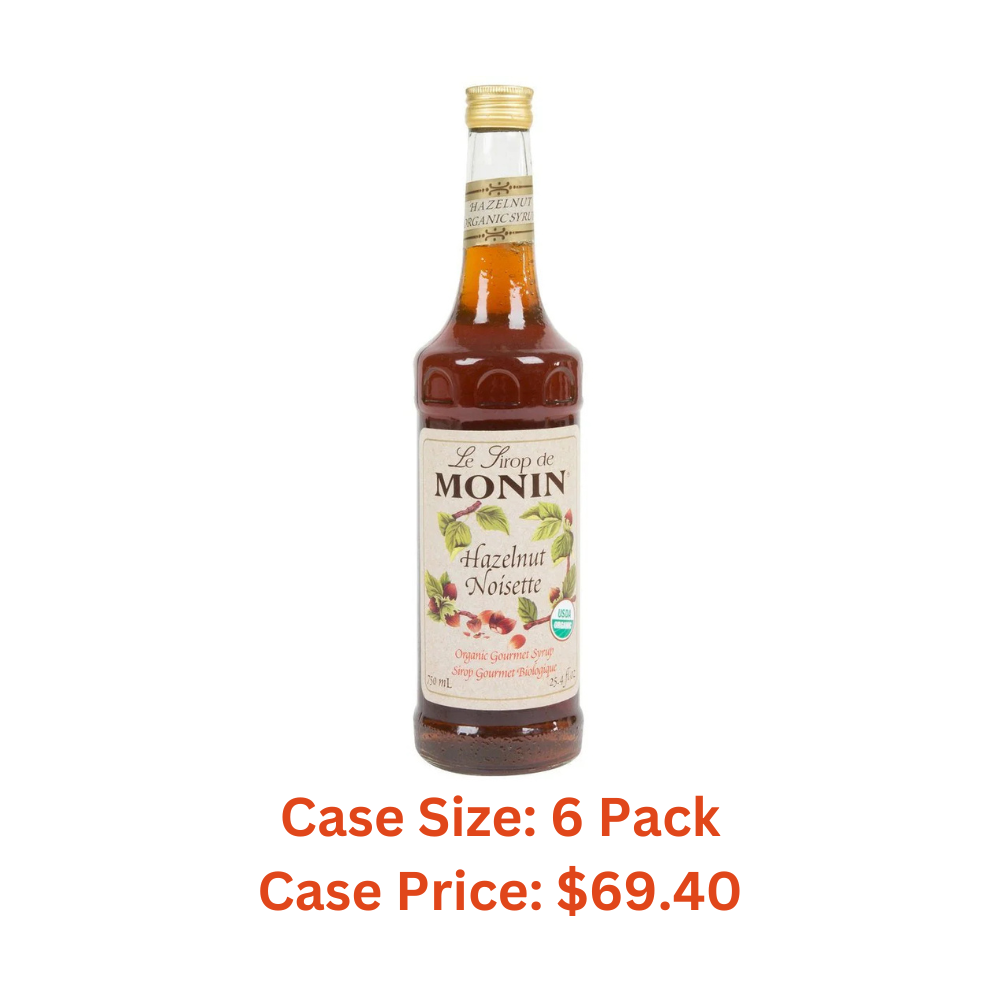 Monin - Organic Hazelnut Syrup, Nutty Taste of Caramelized Hazelnut, Natural Flavors, Great for Mochas, Lattes, Smoothies, Shakes, and Cocktails, Non-GMO, Gluten-Free (750 ml) - Case 1