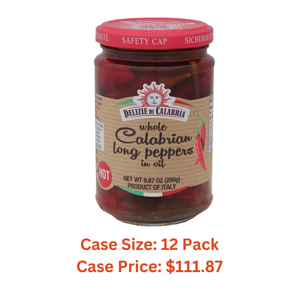 Whole Calabrian Long Peppers in Oil, 9.87oz (280g) - 1 Case