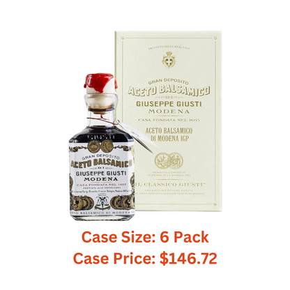 Giuseppe Giusti 2 Gold Medals Aceto Balsamico di Modena, Italy - Gourmet, Aged Premium Balsamic Vinegar of Modena - Cubic bottle With Gift Box - 250ml - 1 Case