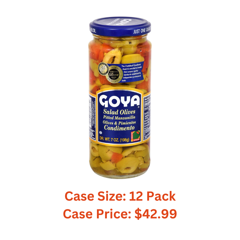 Goya Salad Olives, Pitted Manzanilla and Pimientos 7 Ounce -Case 1