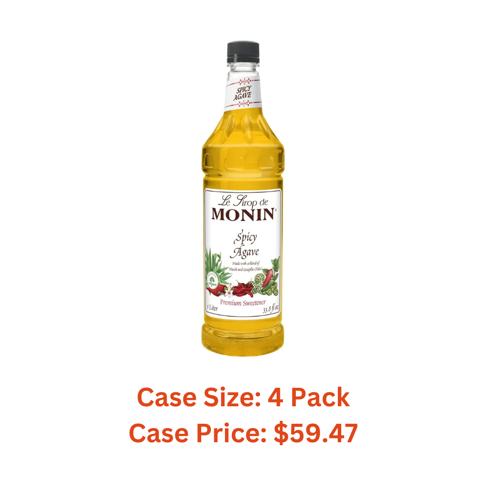 Monin - Spicy Agave Sweetener, Made with Organic Agave Nectar, Great for Margaritas, Ranch Waters, Lemonades, & Specialty Cocktails, No Artificial Ingredients, Gluten-Free, Non-GMO (1 Liter) - Case 1