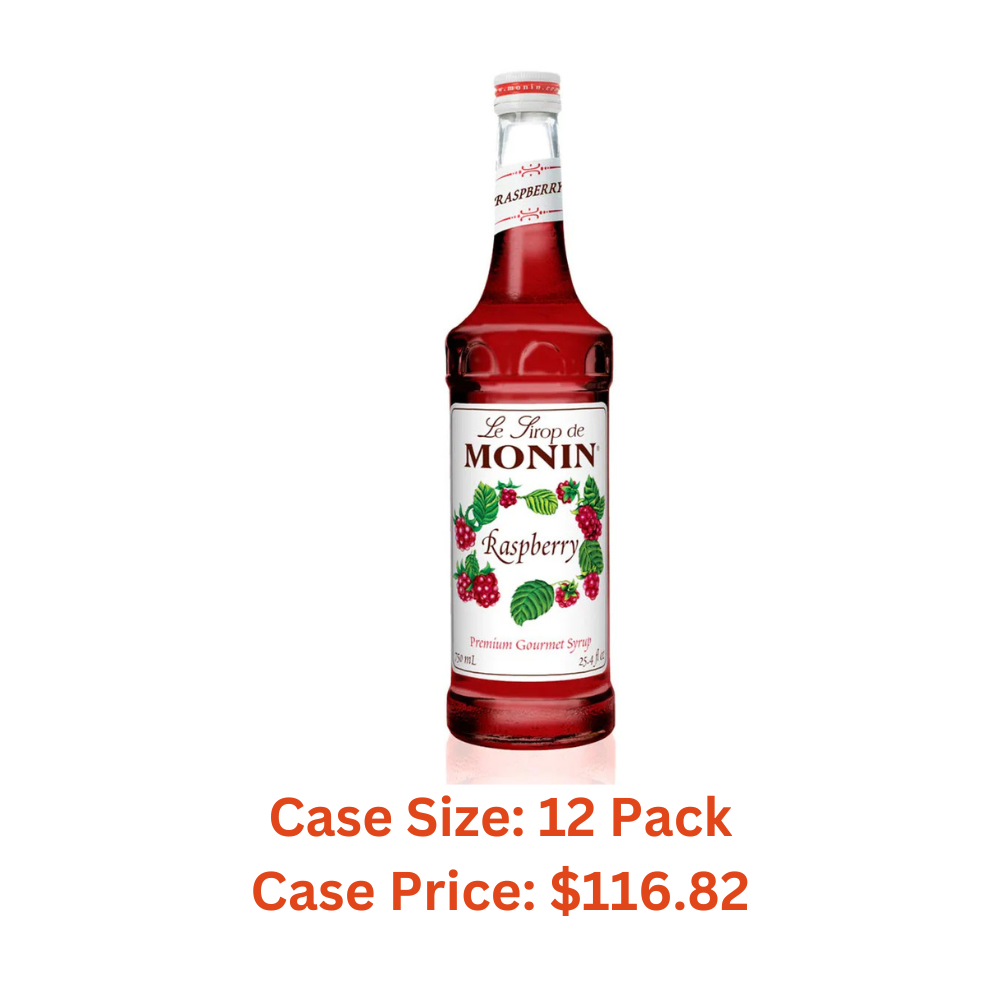 Monin - Raspberry Syrup, Sweet and Tart, Great for Cocktails and Lemonades, Gluten-Free, Non-GMO (750 ml) - Case 1