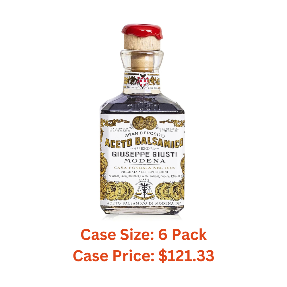 Giusti Aged Balsamic Vinegar of Modena - 2 Gold Medals Aceto Balsamico di Modena, Italian Balsamic Vinegar from Italy for Fish, Salad, Cocktails, Cheese, Pasta & More - Cubica Bottle, 8.45 Fl Oz - 1 Case