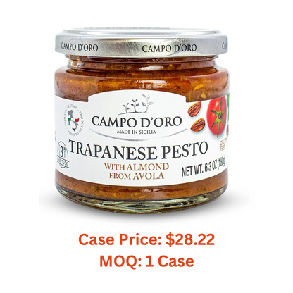 Trapanese Pesto Sauce, made with Tomato Sauce, Basil & Almonds. Italian Specialties. 6.3oz (180g). 100% made in Italy. By Campo D'Oro - 1 Case