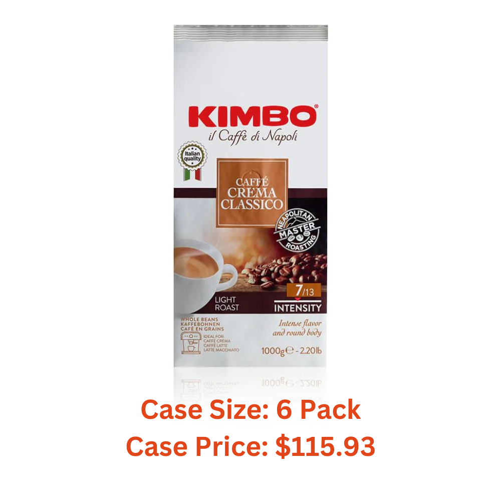 Kimbo Caffe Crema Classico Whole Bean Coffee - Blended and Roasted in Italy - Light Roast with Intense Flavor and Round Body - 2.2 lbs Bag - 1 Case