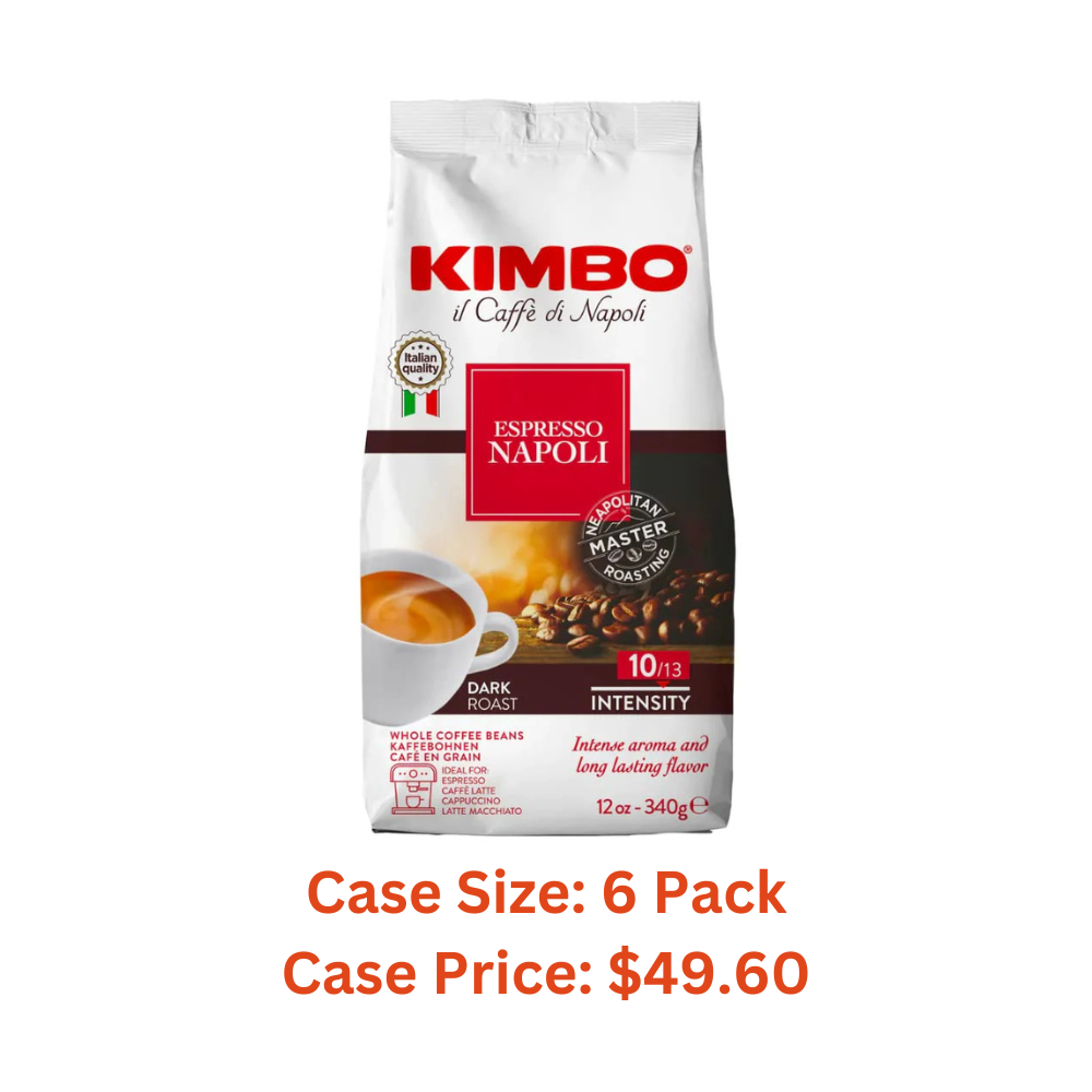 Kimbo Espresso Napoli Whole Beans 12 Oz Bag - Blended and Roasted in Italy - Medium to Dark Roast with Pleasant Floral Flavors - 1 Case