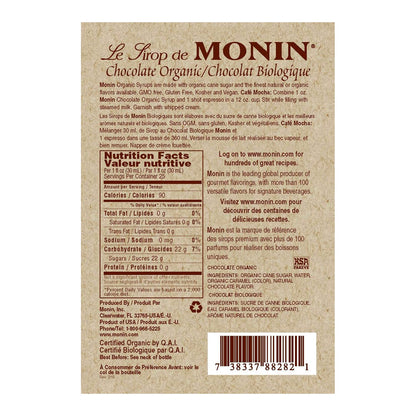 Monin Organic Chocolate Syrup, 750 ml bottle - Case 1