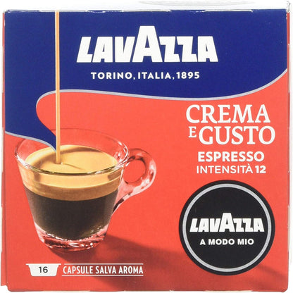 Lavazza A Modo Mio Crema E Gusto Espresso Capsules Coffee Machine 16 Pods - 1 Case