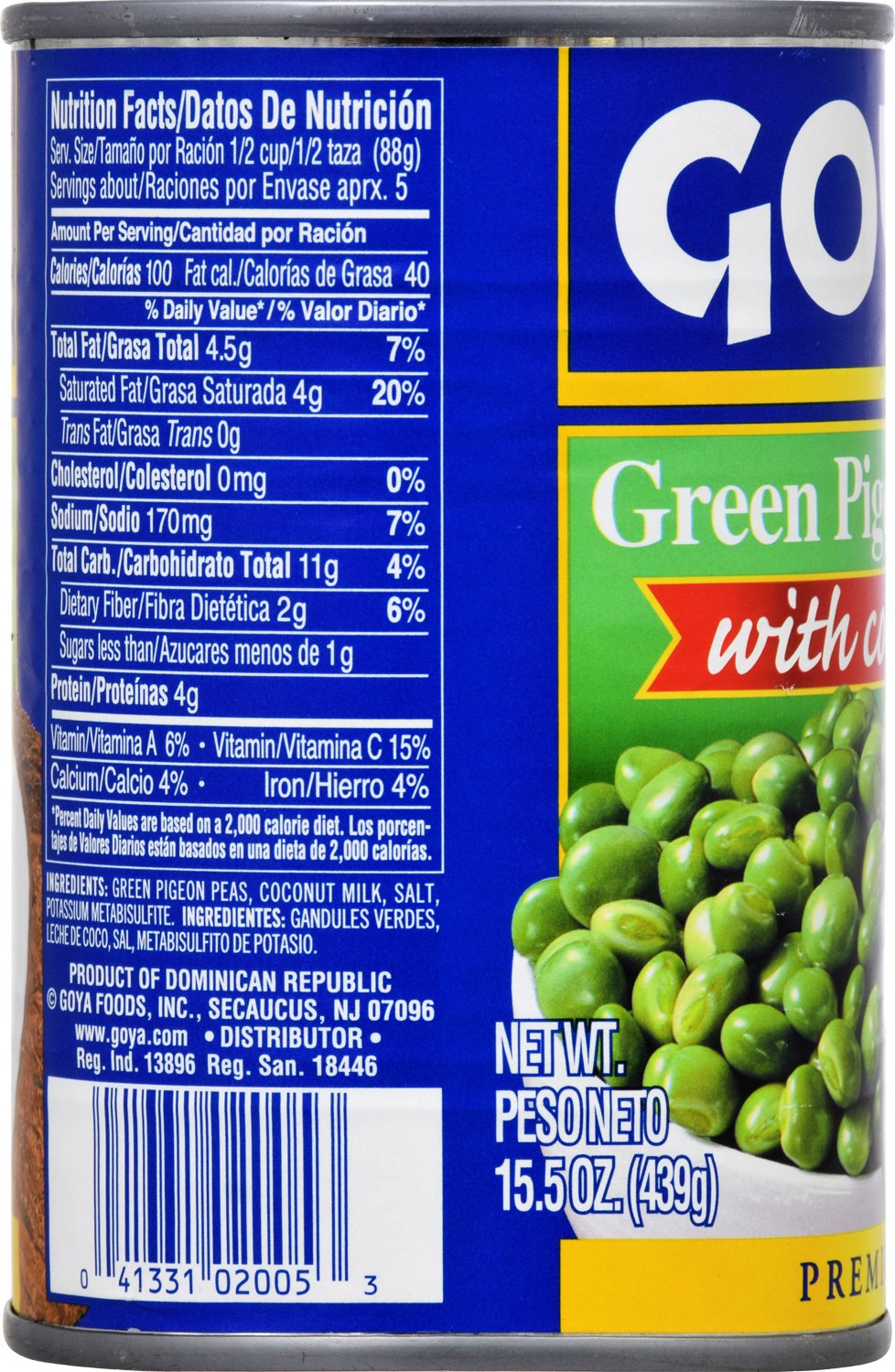 Goya Foods Green Pigeon Peas with Coconut, 15.5 Ounce - Case 1