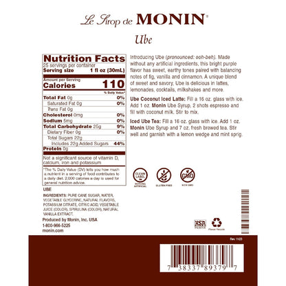 Monin - Ube Blend Syrup, Savory & Sweet, Blended With Notes of Fig, Cinnamon & Vanilla, Great for Lemonades, Boba Tea, & Coffee, Dairy-Free, No Artificial Sweeteners, Gluten-Free (Glass, 750 mL) - Case 1