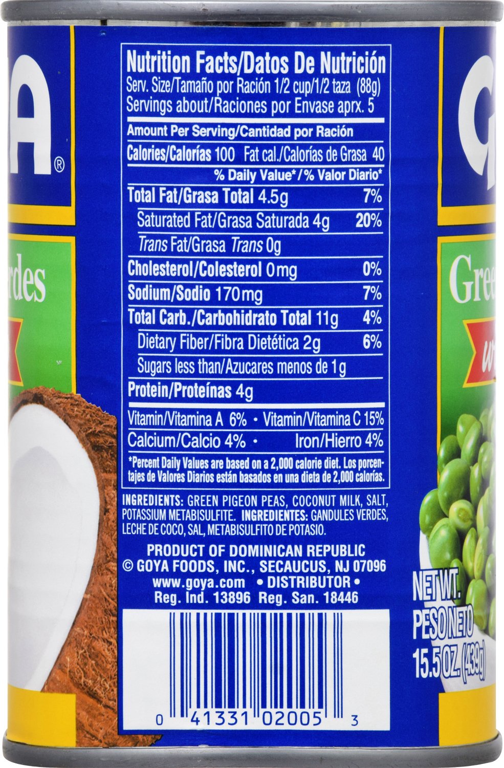 Goya Foods Green Pigeon Peas with Coconut, 15.5 Ounce - Case 1