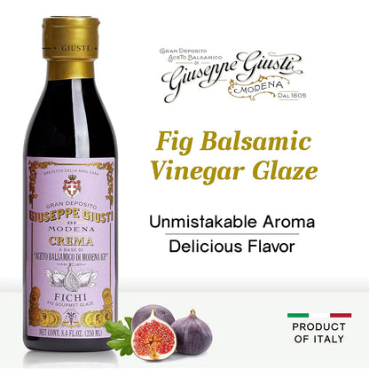 Giuseppe Giusti Fig Balsamic Glaze Reduction of Balsamic Vinegar of Modena IGP - Natural Fig Flavored Balsamic Vinegar Glaze Made with Grape Must and Figs, Imported from Italy 8.45 fl oz (250 ml) - 1 Case