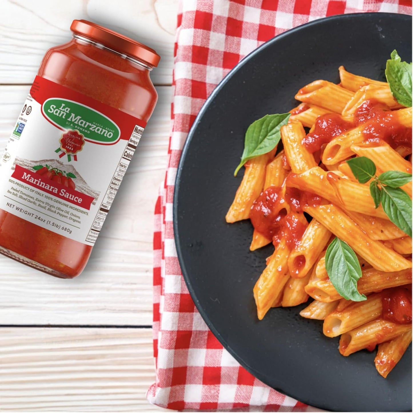 La San Marzano - Marinara Sauce - Pasta Sauce with 100% Italian Tomatoes Made in Italy - Peeled Tomatoes with Fresh and Natural Ingredients Non GMO Tomatoes, Vegan, Gluten Free, Kosher, Mediterranean Diet 24 Ounce Jar - 1 Case