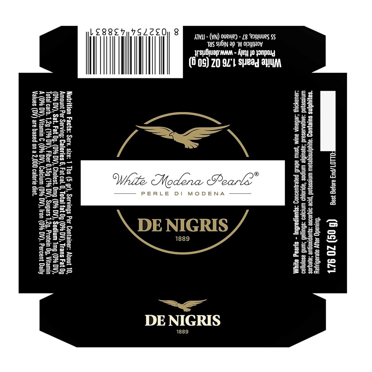 De Nigris Excellence Line - White Modena Pearls 1,69 Oz (50gr) | with Balsamic Vinegar From Modena Italy With Incredible Flavors - Case 1