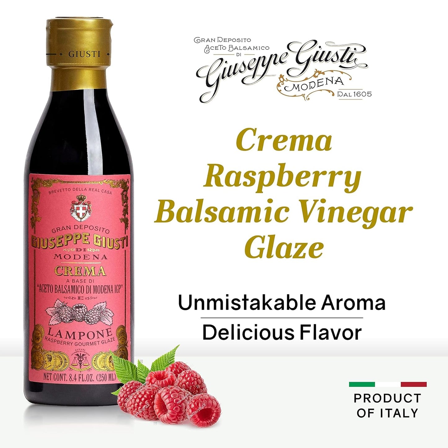 Giuseppe Giusti Crema Raspberry Balsamic Glaze of Modena - 250 ml - 1 Case