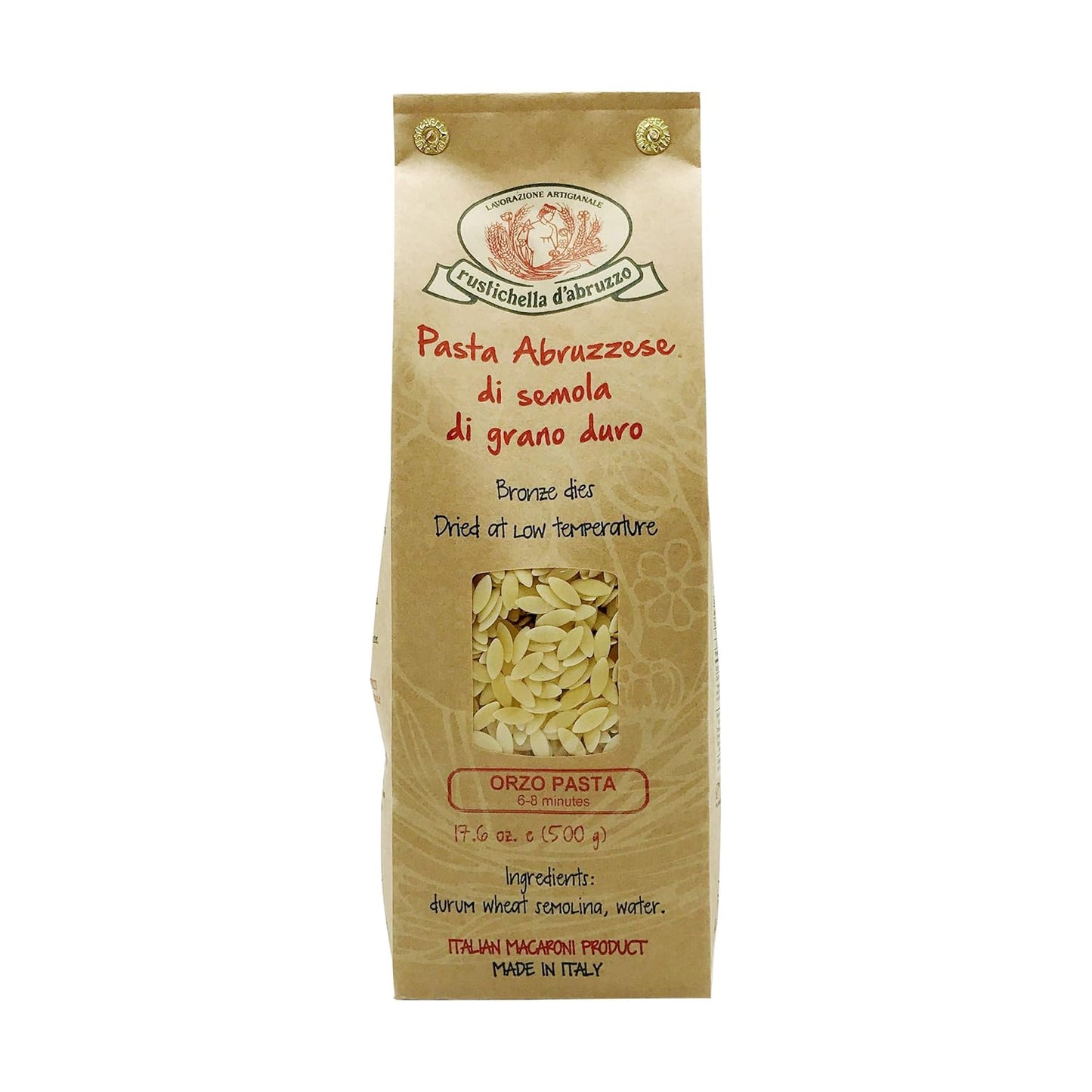 Rustichella D' Abruzzo Orzo Durum Wheat in Brown Paper Bag, 1.1 Pound - Case 1